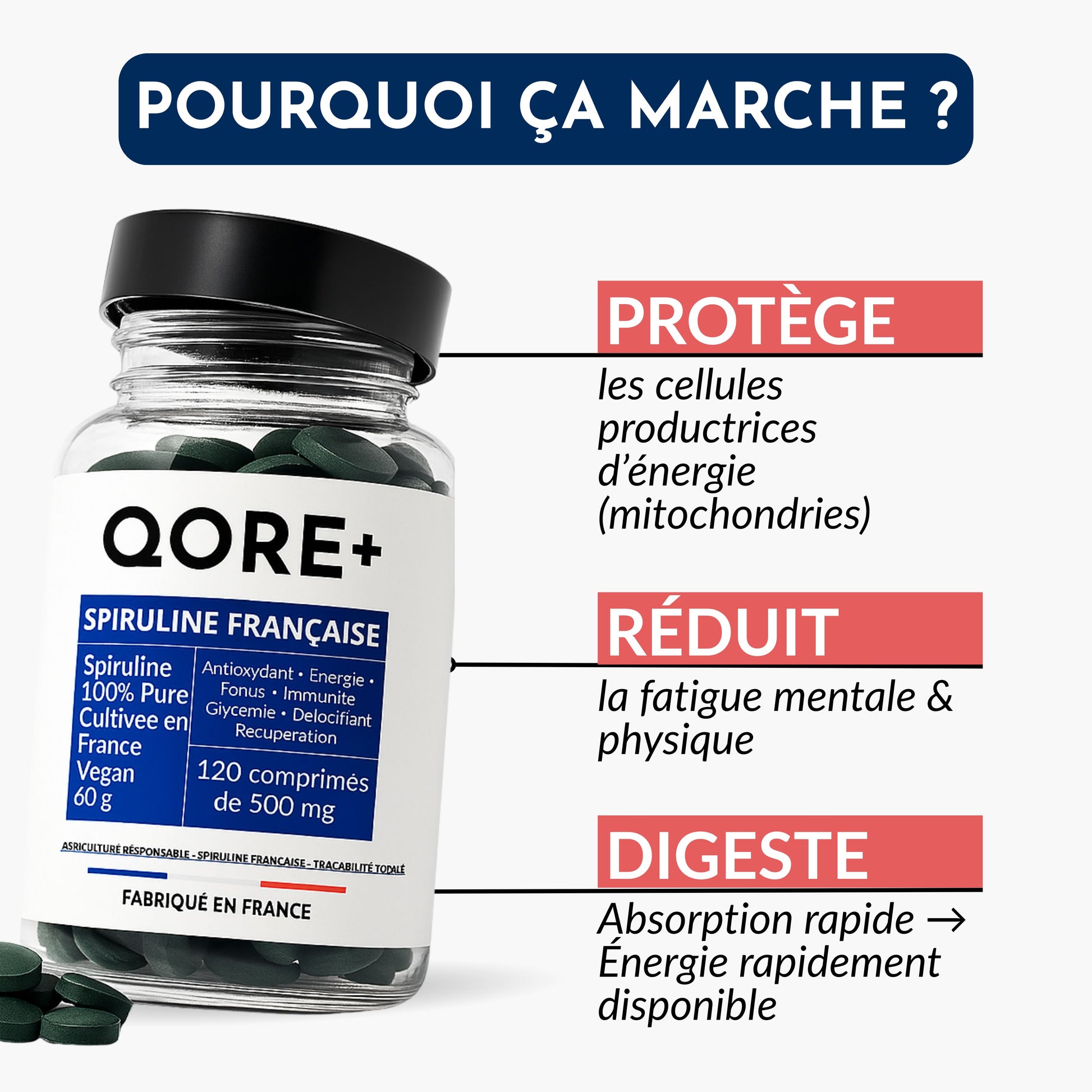 SPIRULINE BIO FRANÇAISE - Cure de 20 jours - L'ÉNERGIE NATURELLE DE L'ÉTÉ