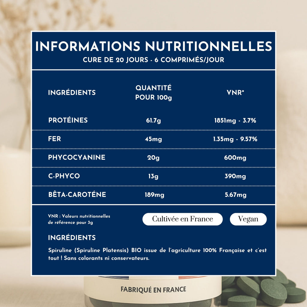 composition de nos comprimés de spiruline
