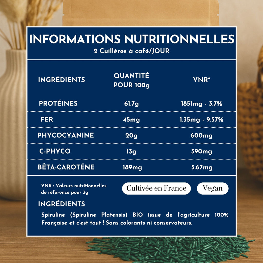 composition spiruline paillettes